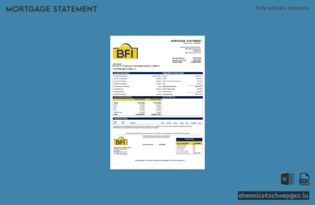 Hypothekenabrechnung der Mauritania Islamic Finance Bank (BFI) (Beispielvorschau in Word und PDF)